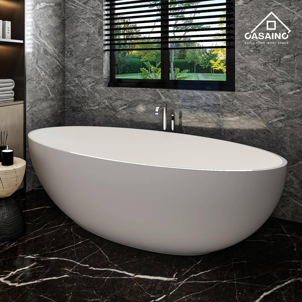 CASAINC Monaco 67 inch White Big Freestanding Stone Solid Surface Bathtub CA-MJ39327