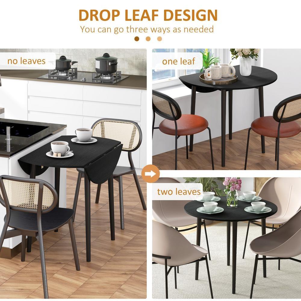HOMCOM Folding Dining Table, Collapsible Drop Leaf Table for Small Spaces, Round Foldable Kitchen Table with Wooden Legs, Black