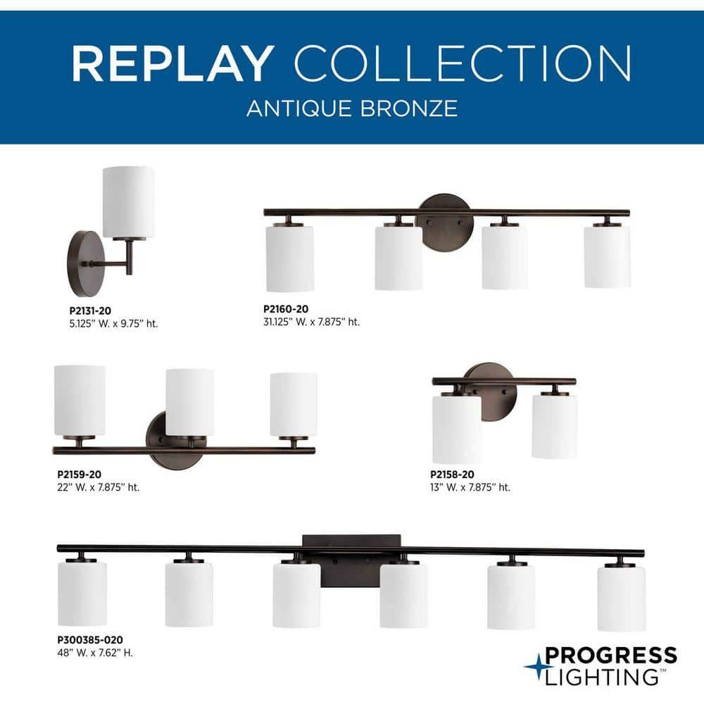 Progress Lighting Replay Collection 2-Light Bath Vanity, Brushed Nickel, Shade Included