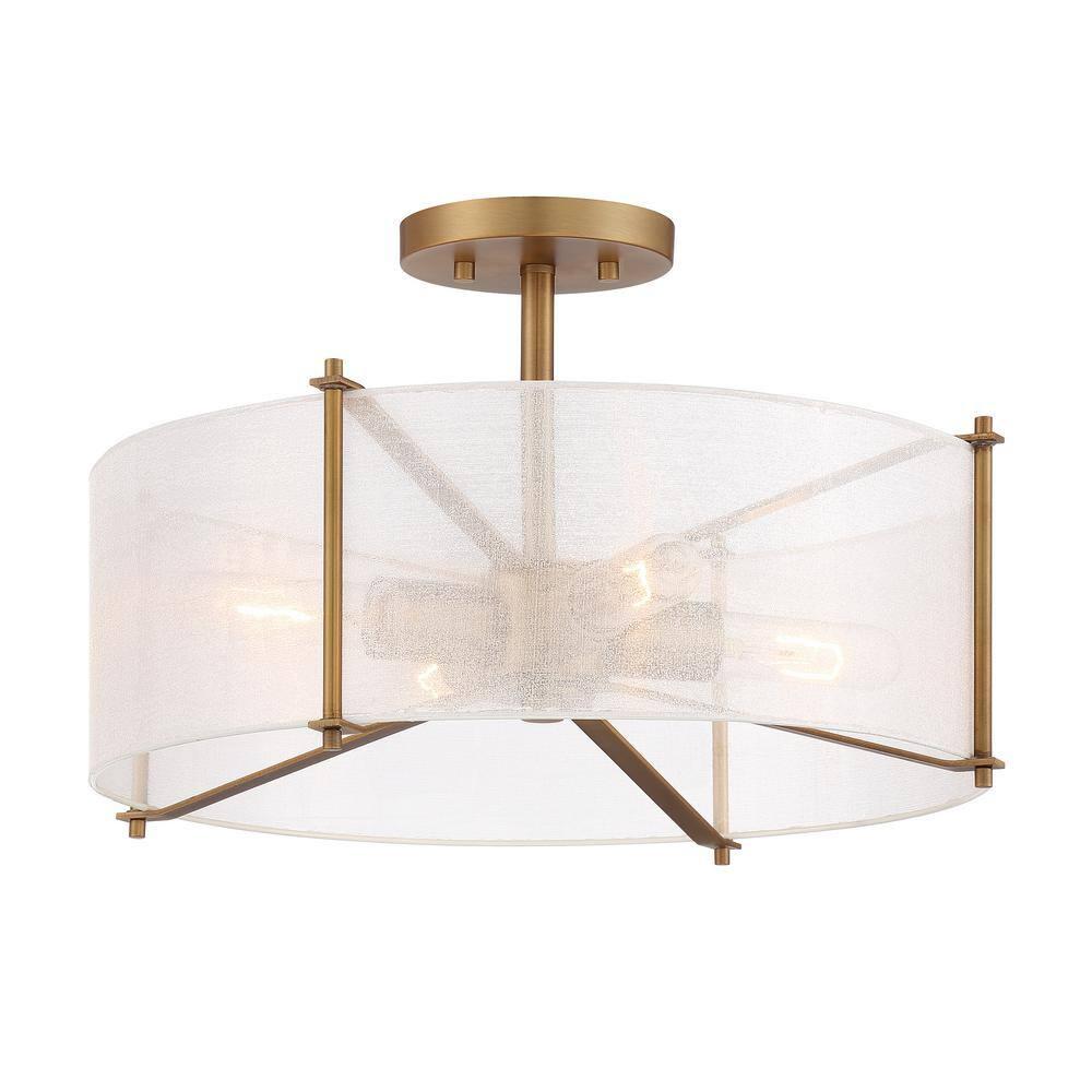 Daybreak 17.75'' Brass Drum Semi-Flush Mount with Organza Shade