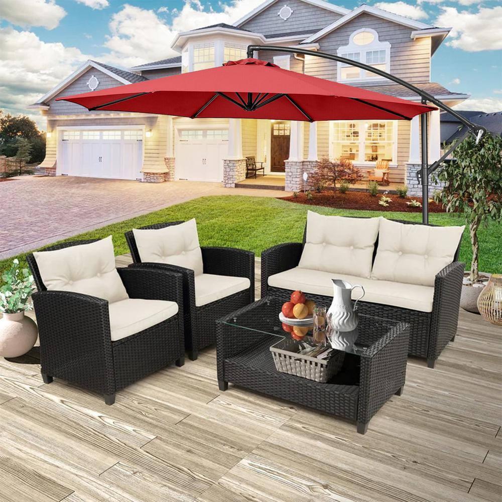 Costway  10 FT Patio Offset Umbrella w/8 Ribs Cross Base Tilt Claret