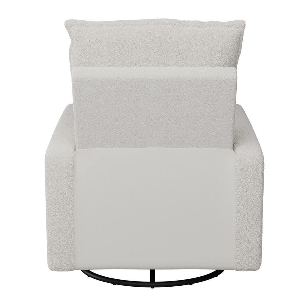 Caillie Boucle Glider Recliner Chair White - CorLiving: Nursery Bedroom Soothing Motion, Hardwood Frame