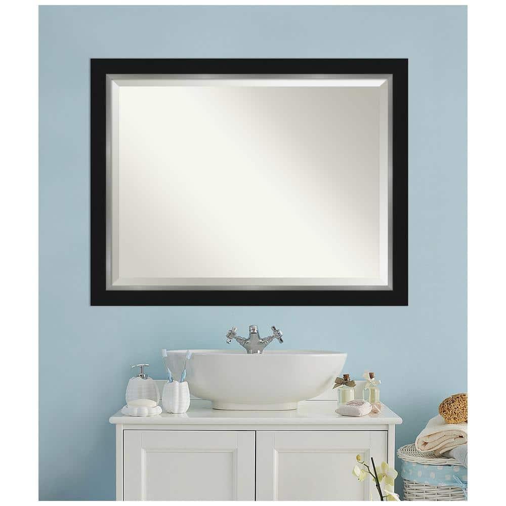 Amanti Art Beveled Bathroom Wall Mirror - Eva Black Silver Frame Eva Black Silver Outer Size: 45 x 35 in