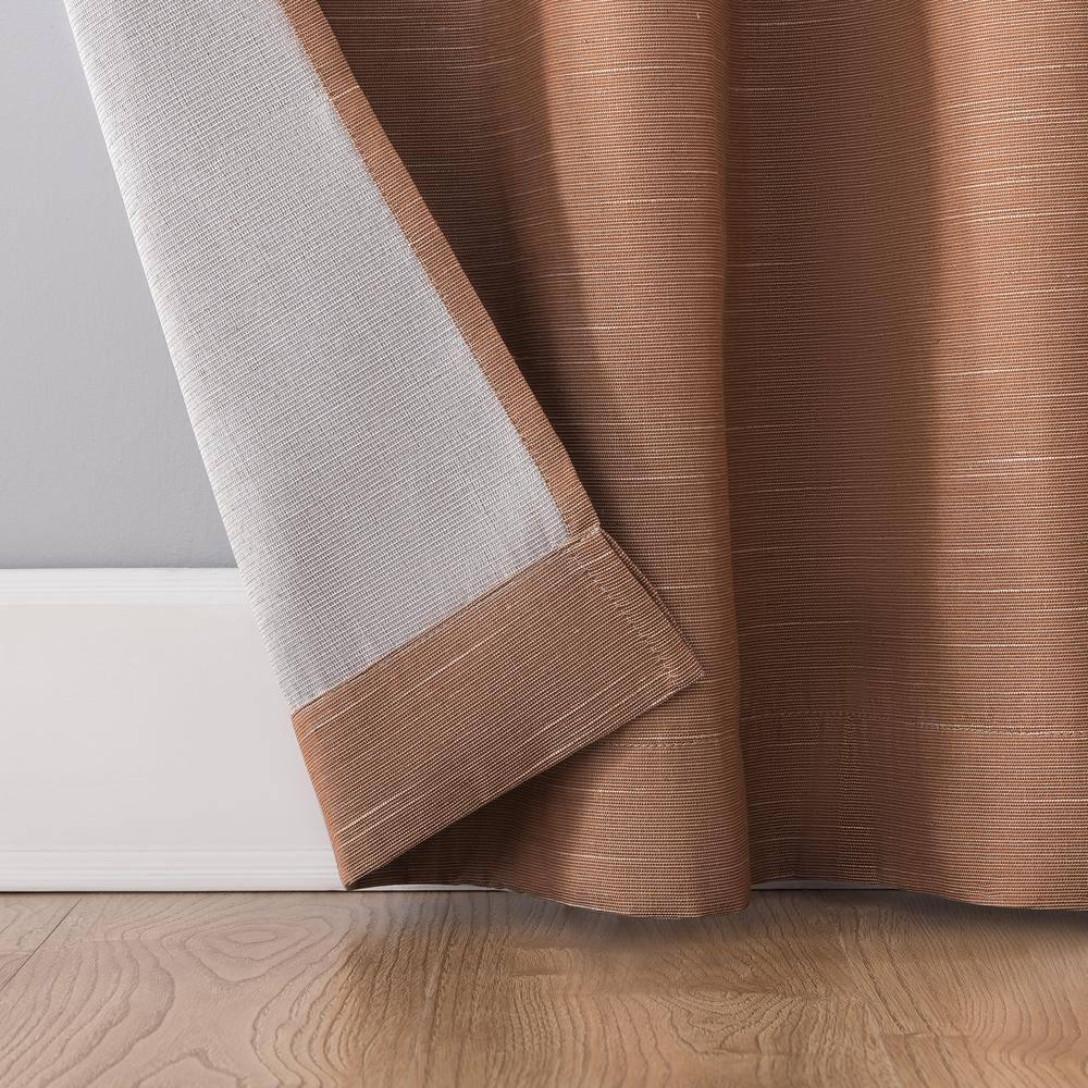 50"x63" Archaeo Total Blackout Textured Linen Blend Grommet Top Curtain Panel Pecan Brown: Modern Noise Reduction