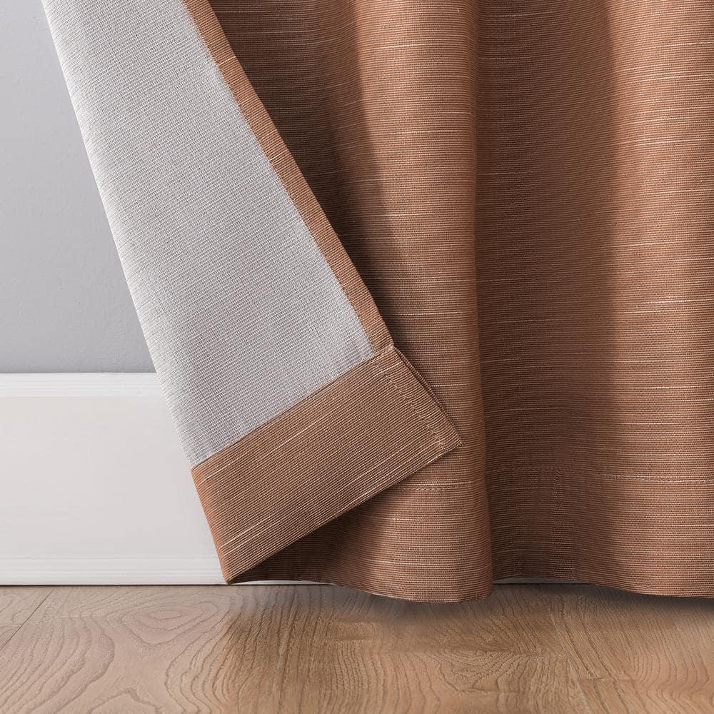 50"x84" Archaeo Total Blackout Textured Linen Blend Grommet Top Curtain Panel Pecan Brown: Modern Noise Reduction