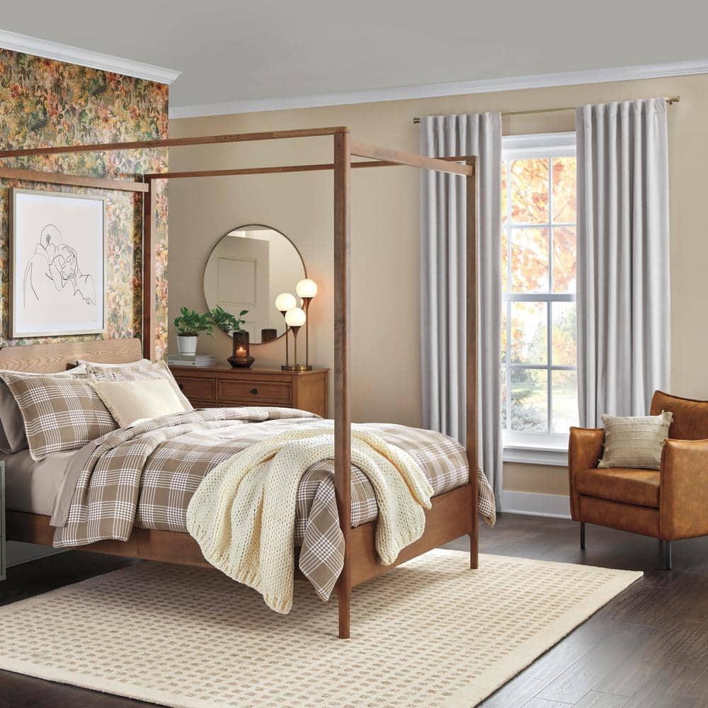 Baxton Studio Roman Ash Walnut Finished Wood Queen Size Canopy Bed