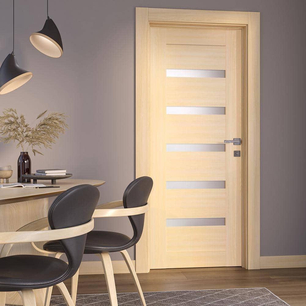 Loire Ash Wood Composite Interior Door with Frosted Glass Panels