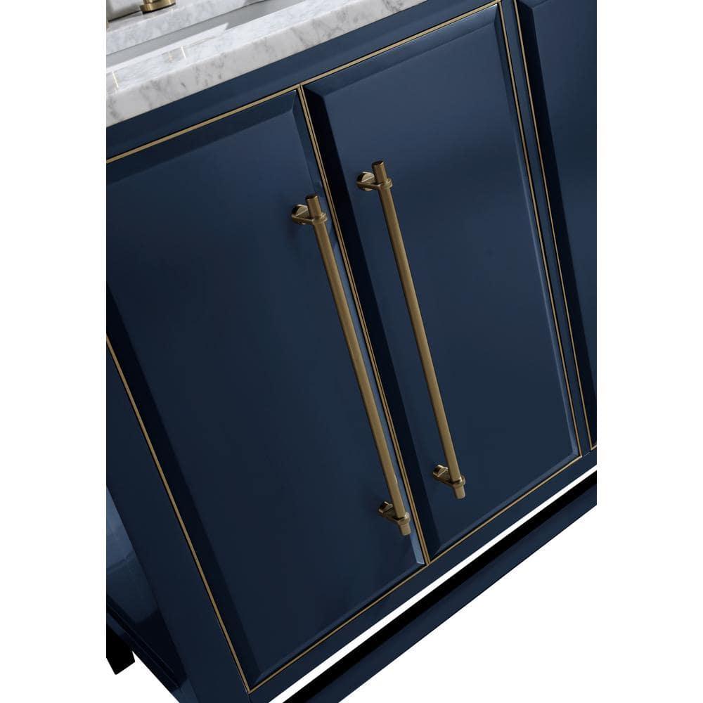 Navy Blue and Gold Double Sink Vanity with Marble Top