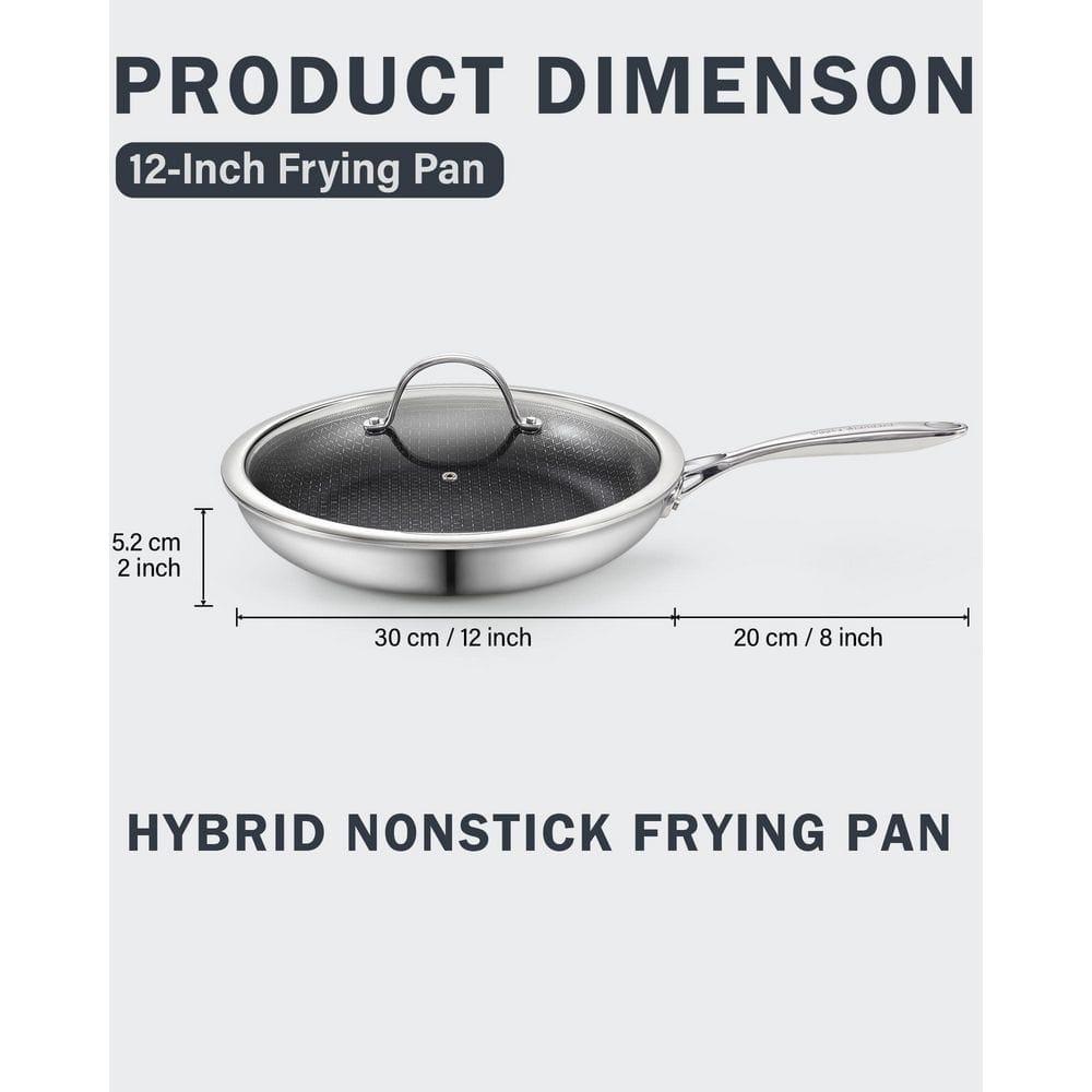 Cooks Standard Hybrid Nonstick Frying Pan, 12-Inch Skillet, Multi-Ply Clad Stainless Steel Fry Pan with Tempered Glass Lids, Oven Safe, Compatible with All Stovetops
