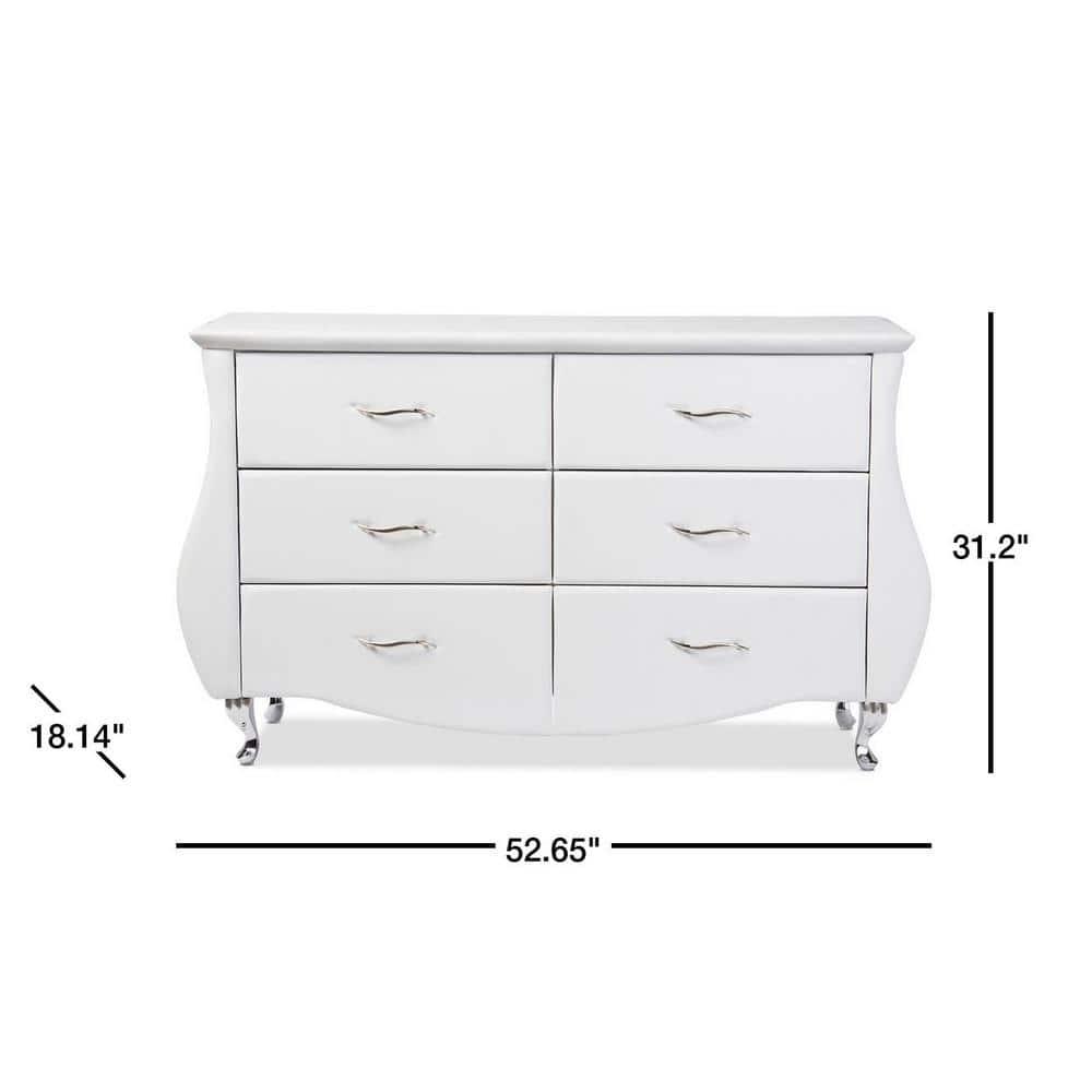 Enzo Modern and Contemporary Faux Leather 6 Drawer Dresser White - Baxton Studio: Sleek Storage, Metal Gliders