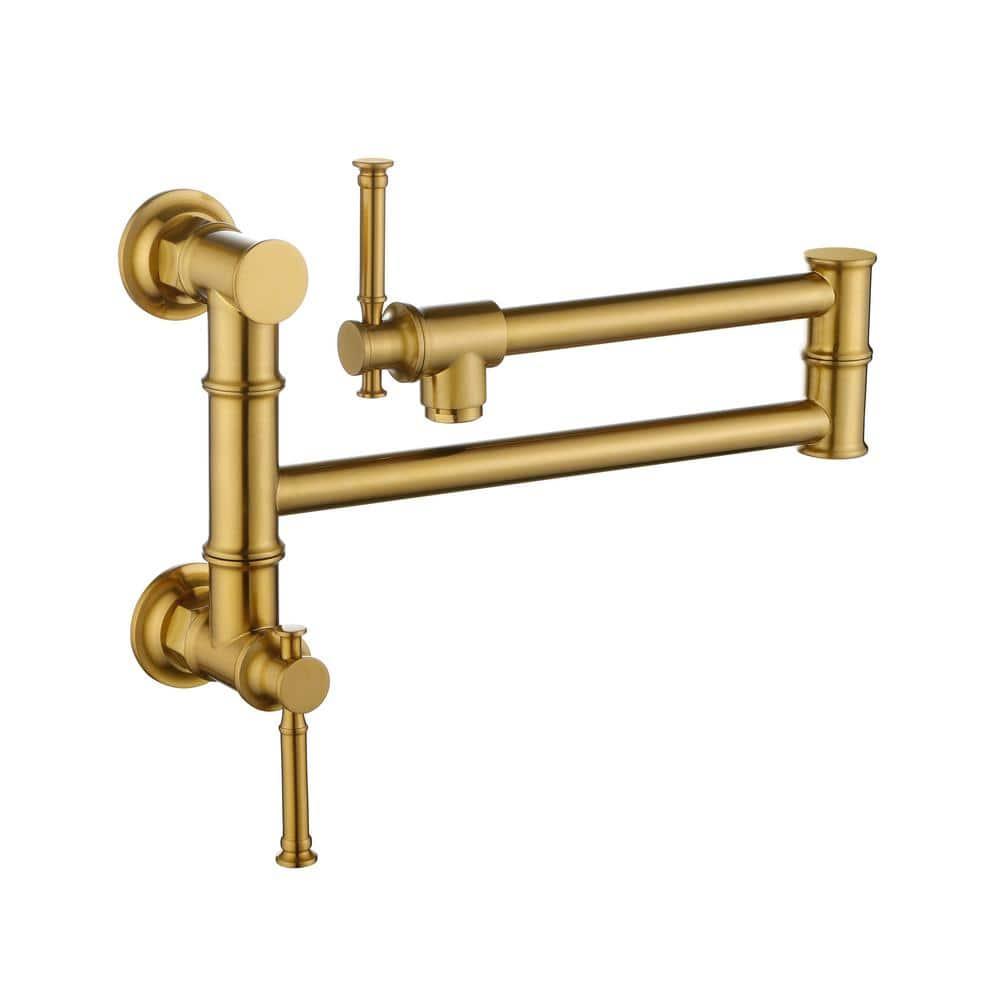 Brushed Gold Brass Wall-Mount Pot Filler Faucet with Swing Arm