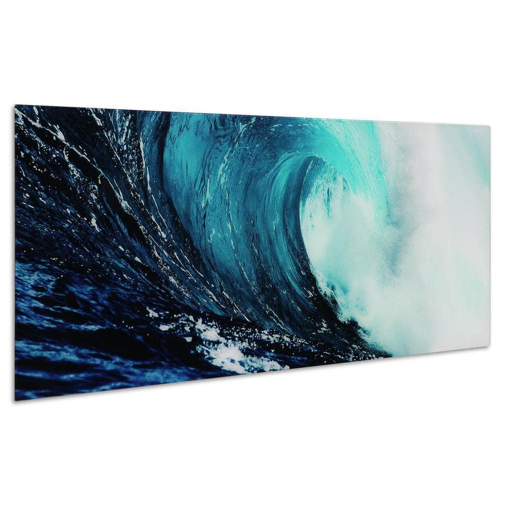 Empire Art Direct Blue Wave 1 & 2 Frameless Free Floating Tempered Glass Panel Graphic Wall Art, 24" x 63" each, Ready to Hang
