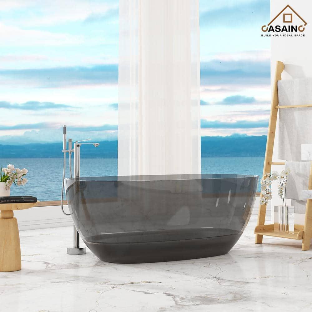 Marfa 59'' x 30'' Runway Semi Transparent Resin Freestanding Soaking Bathtub