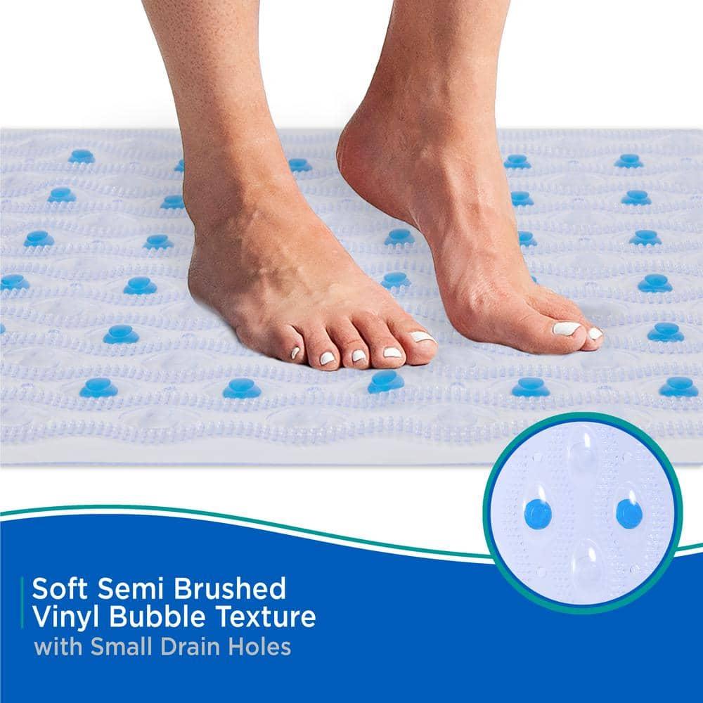 Kenney® Inside the Shower Vinyl Semi-Brushed Bath Mat with Suction Cups and Drain Holes, 27.5" L x 15.5" W, Clear and Blue