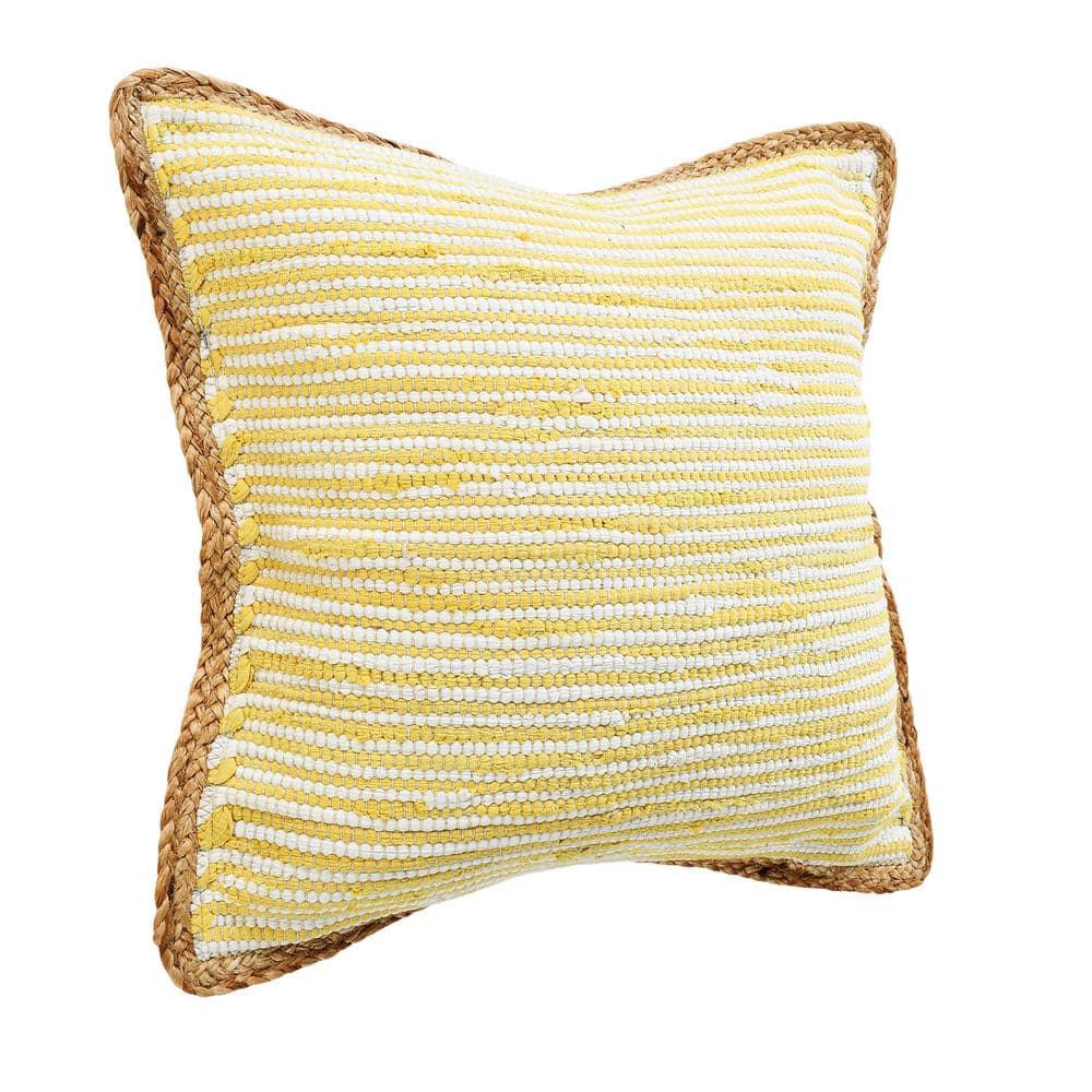 Ox Bay Ringo 20" x 20" Golden Yellow/White Jute Bordered Striped Cotton Adult Decorative Throw Pillow