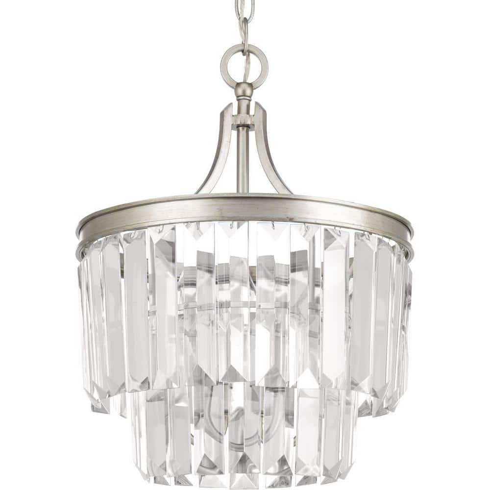 Progress Lighting Glimmer 3-Light Semi-Flush Pendant, Silver Ridge, Prismatic Glass