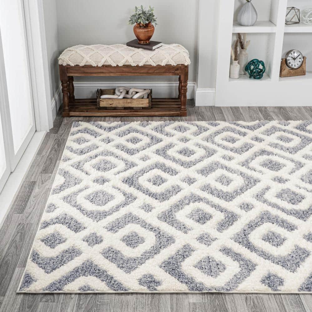 8' x 10' Astrid Retro Trellis High-Low Area Rug, Cream/Gray - JONATHAN Y