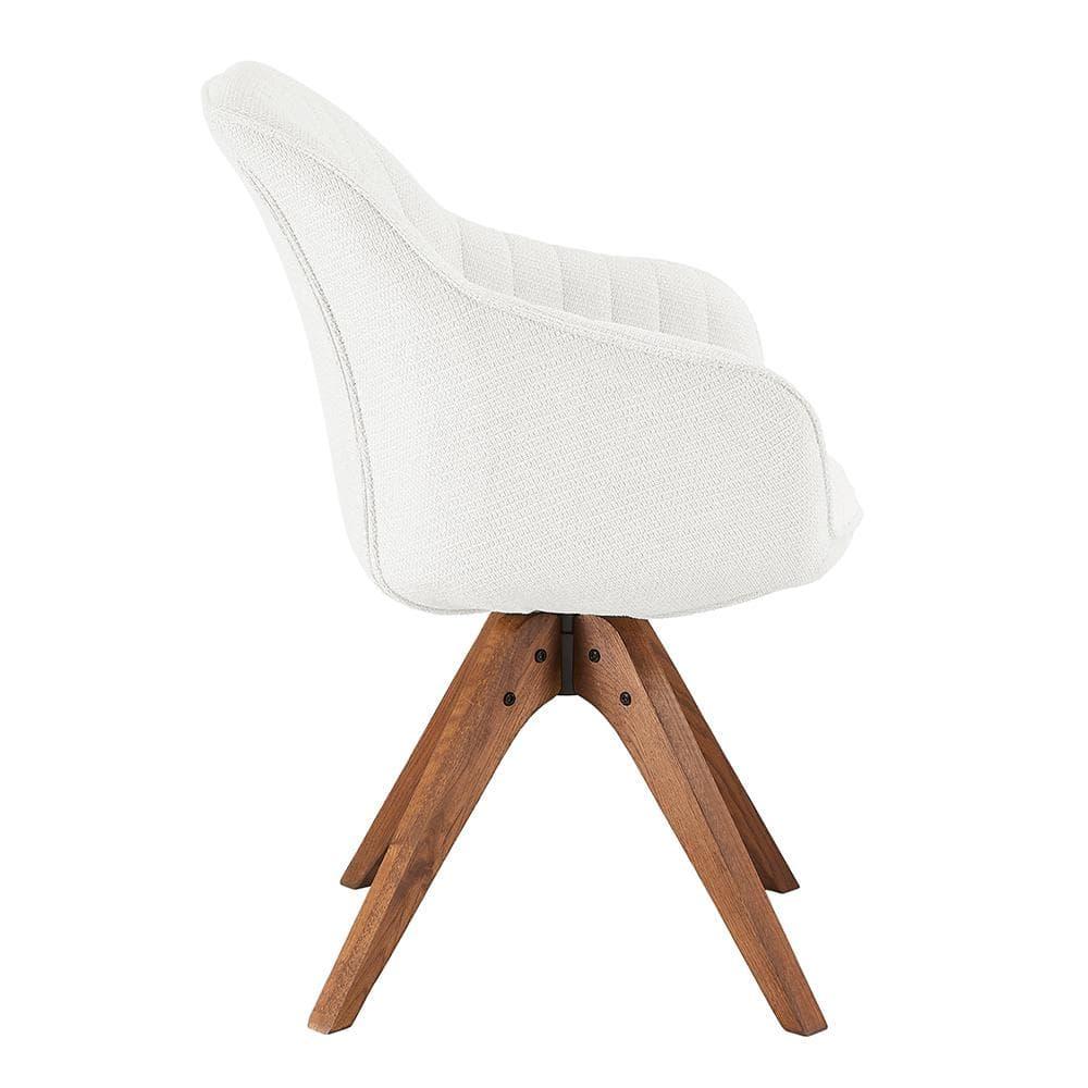 Off-White Fabric and Wood Swivel Accent Chair