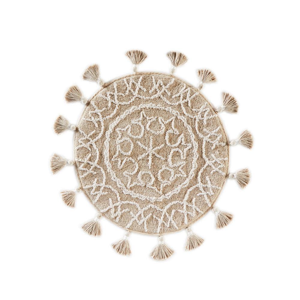 25" x 25" Medallia Round Bath Rug Natural - Saturday Knight Ltd.: Cotton Tufted, Hand Wash, Spray Latex Backing