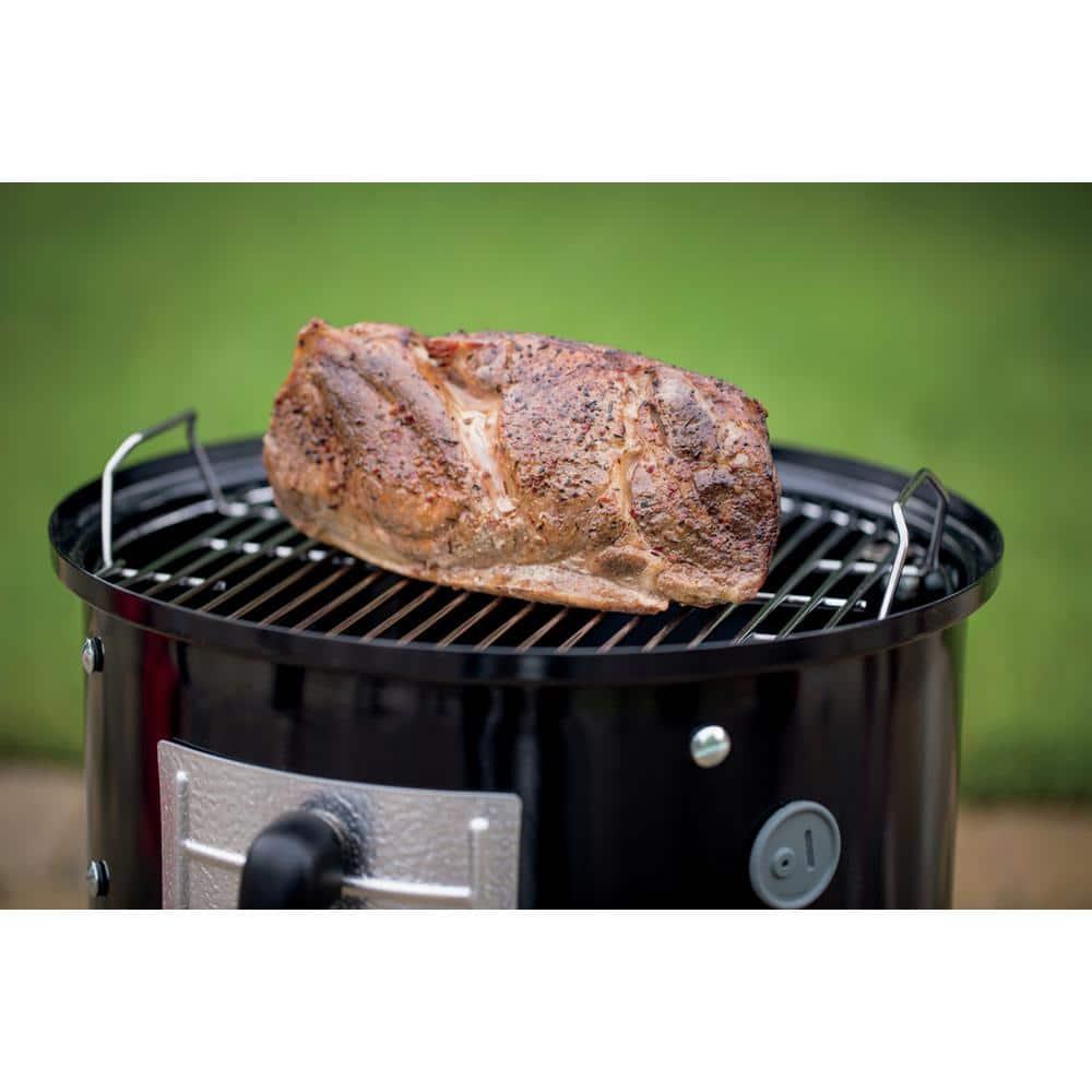 Black Porcelain Charcoal Smoker with Steel Grates and Thermometer