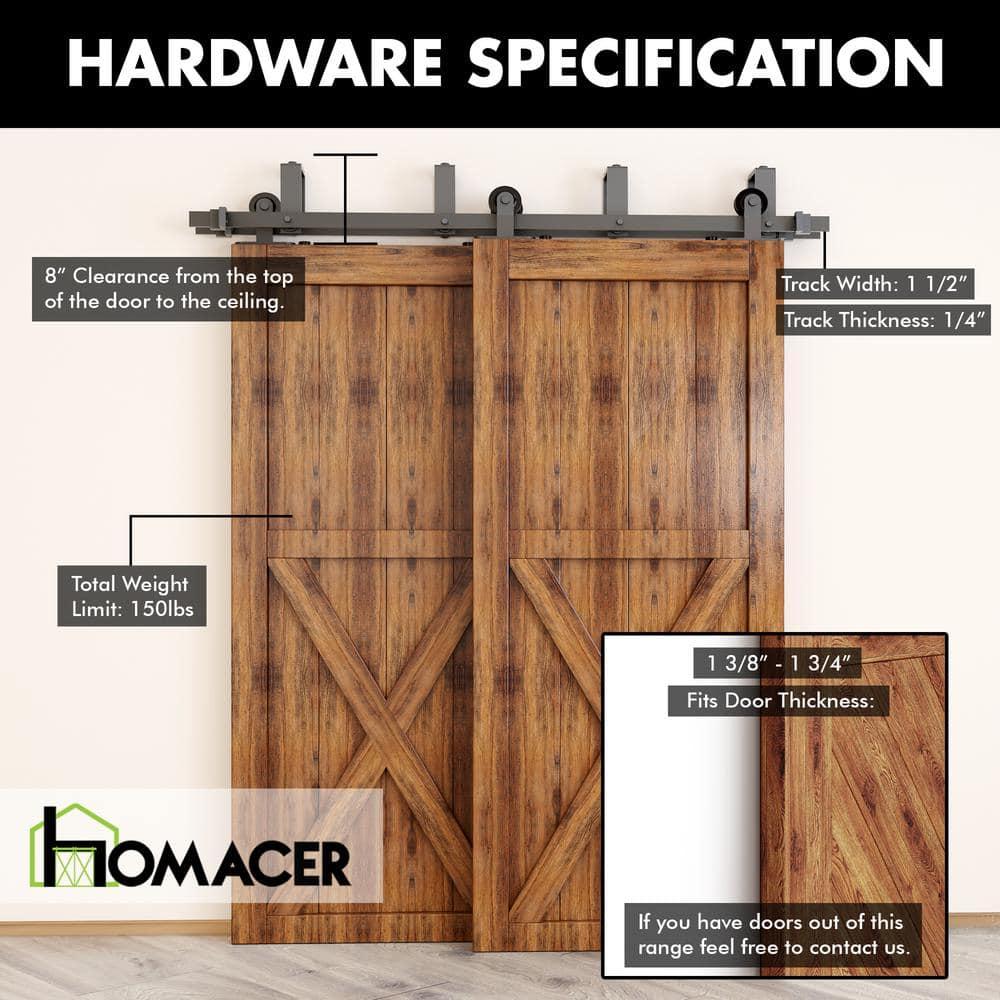 Homacer Black Rustic Double Track U-Shape Bypass Sliding Barn Door Hardware Kit, for Two/Double Doors, 12ft Long Flat Track, T-Shape Design Roller, Heavy Duty, for Interior & Exterior Use
