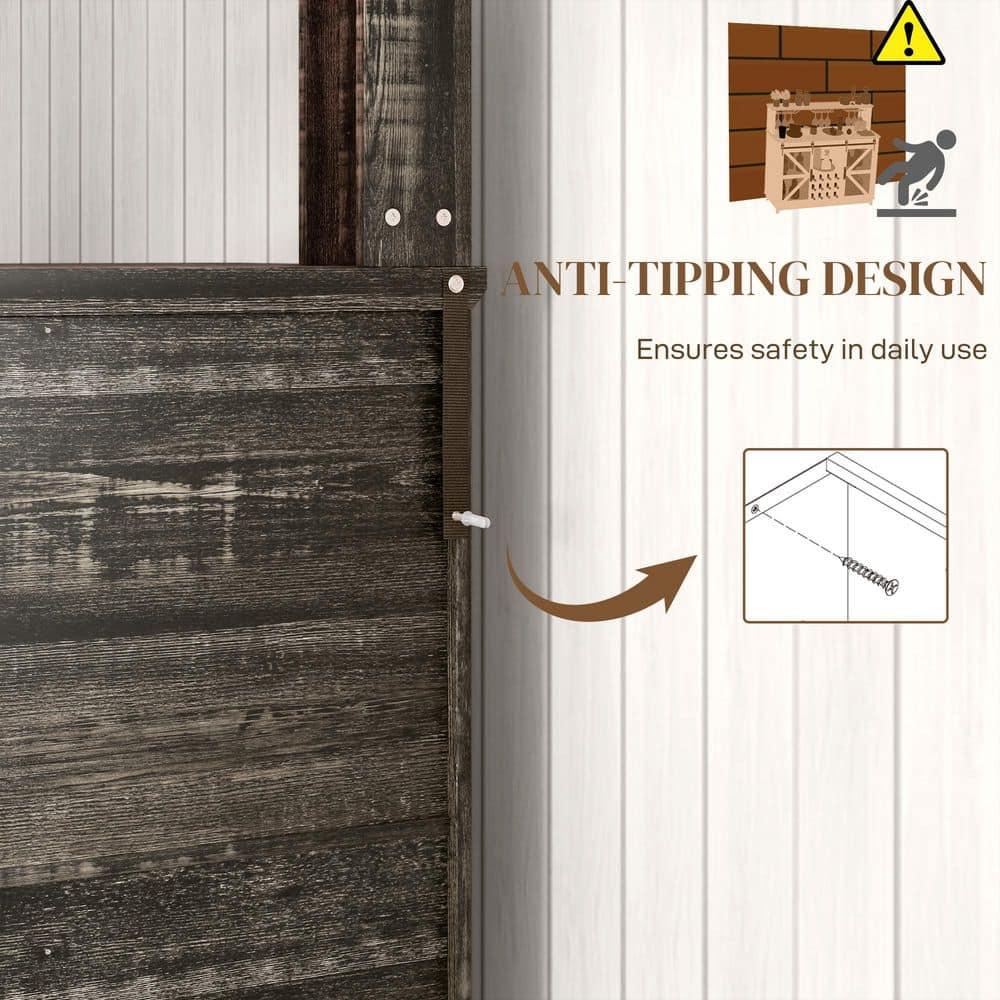 HOMCOM Mueble de Bar de Café con Luces LED y Puertas Corredizas de Granero, Mueble de Bar de Vino de 55" con Botelleros y Portavasos, Marrón Desgastado