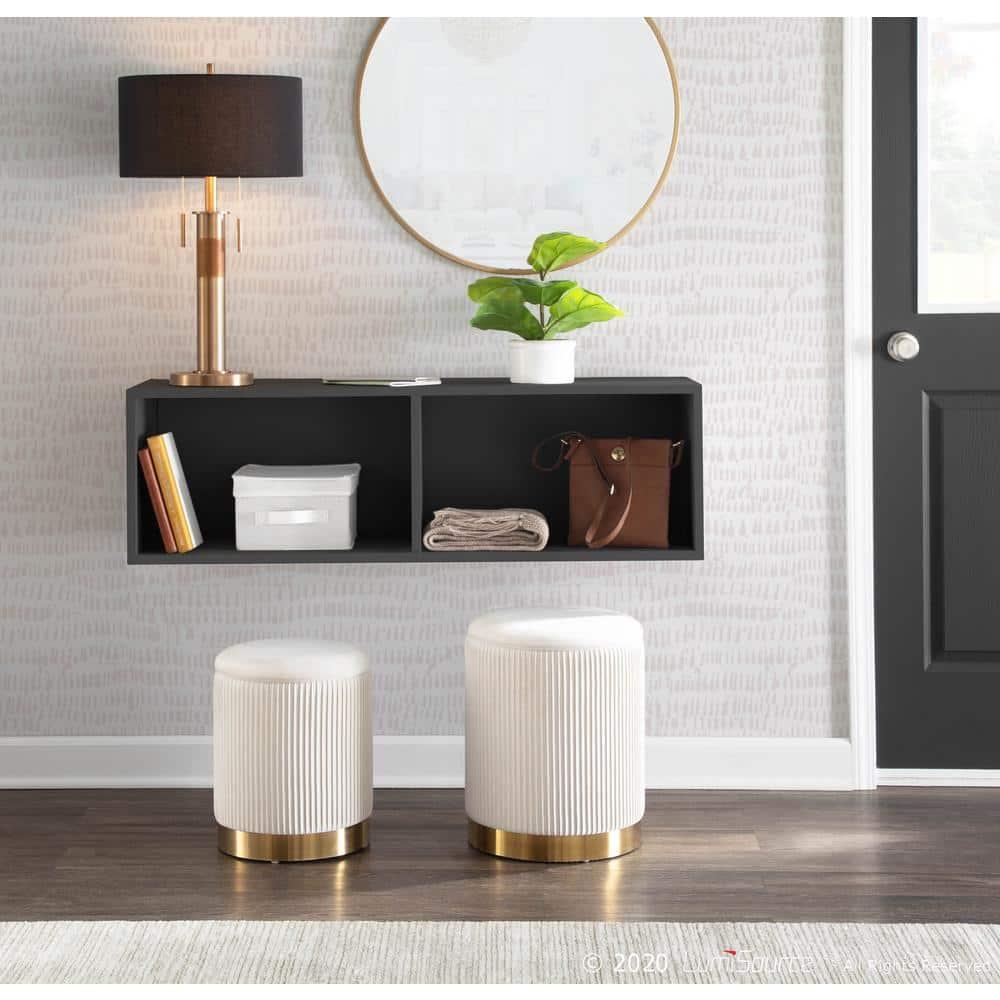 Marla Contemporary Nesting Pleated Ottoman Set Gold/Cream Velvet - LumiSource: Upholstered Storage, Metal Frame, No Assembly Required