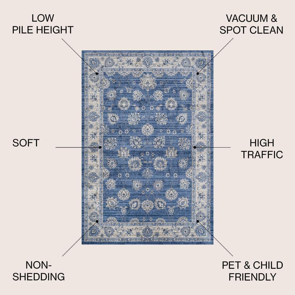 3' X 5' Modern Persian Vintage Moroccan Traditional Area Rug, Blue/Ivory - JONATHAN Y