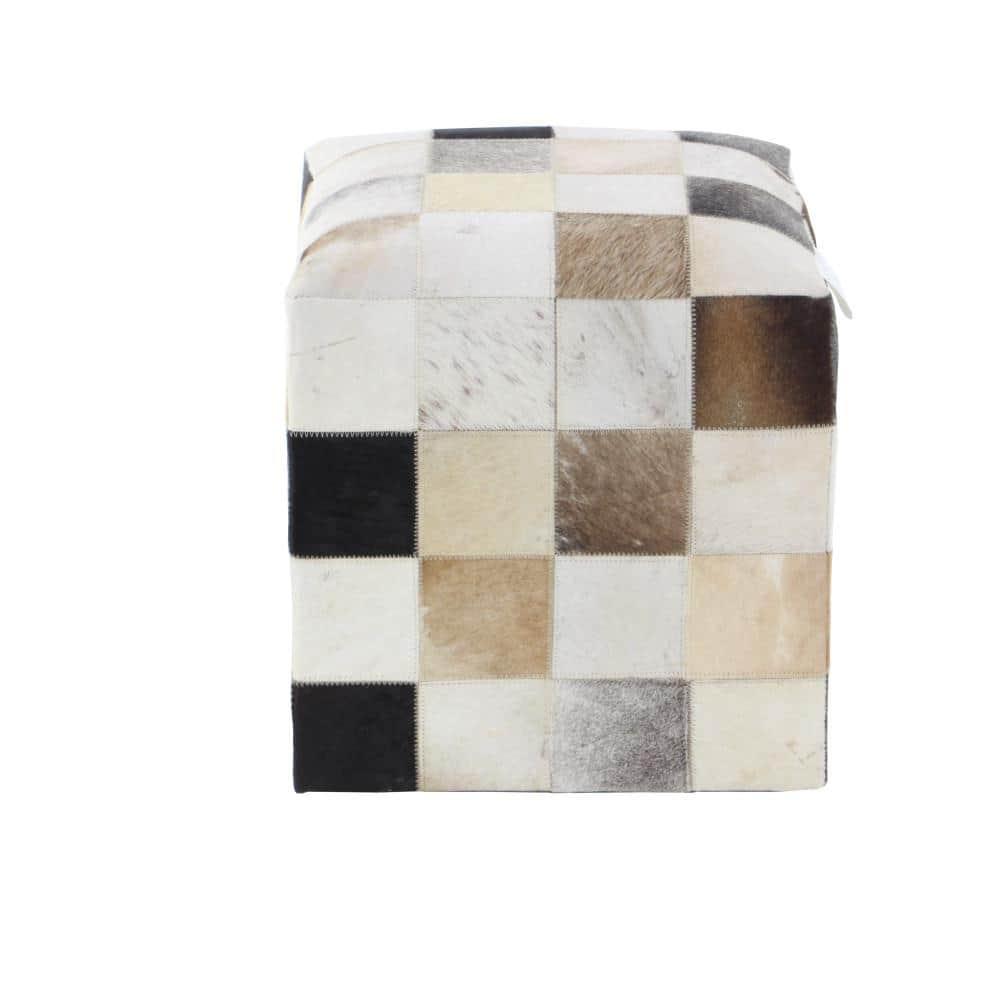 DecMode Leather Handmade Stool with Patchwork Pattern, Multi Colored