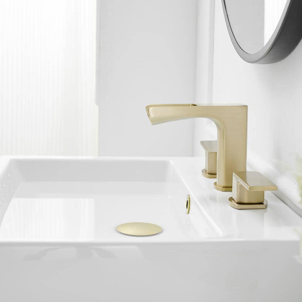 BWE Waterfall 8 in. Widespread Double Handle Bath Faucet Set 3 Holes Vanity Sink With Metal Drain