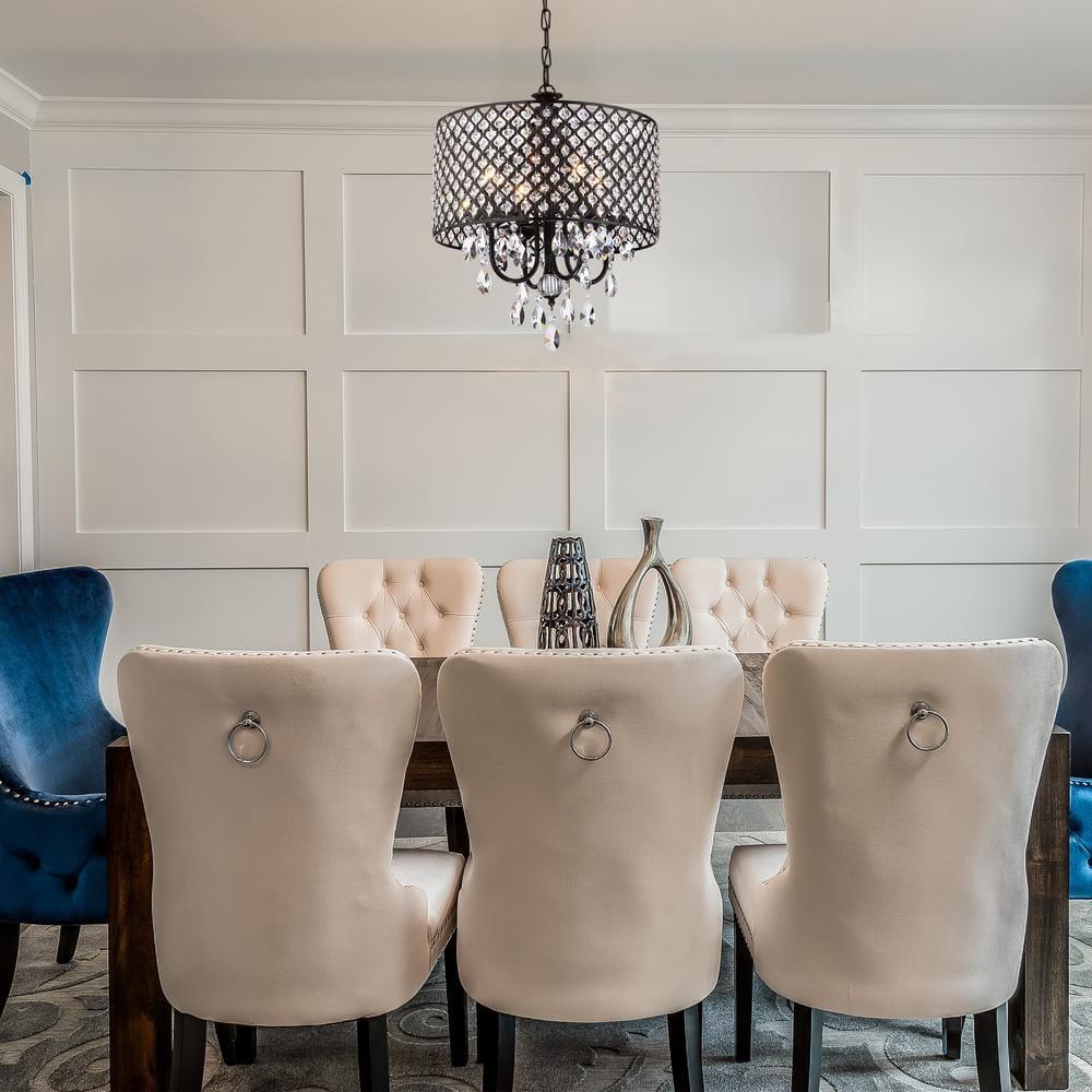 Antique Black Crystal Drum Shade 4-Light Chandelier