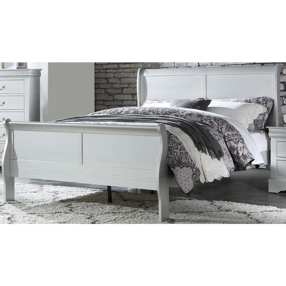 Full Louis Philippe Bed Platinum - Acme Furniture: Classic Sleigh, Pine Wood Frame, Box Spring Required