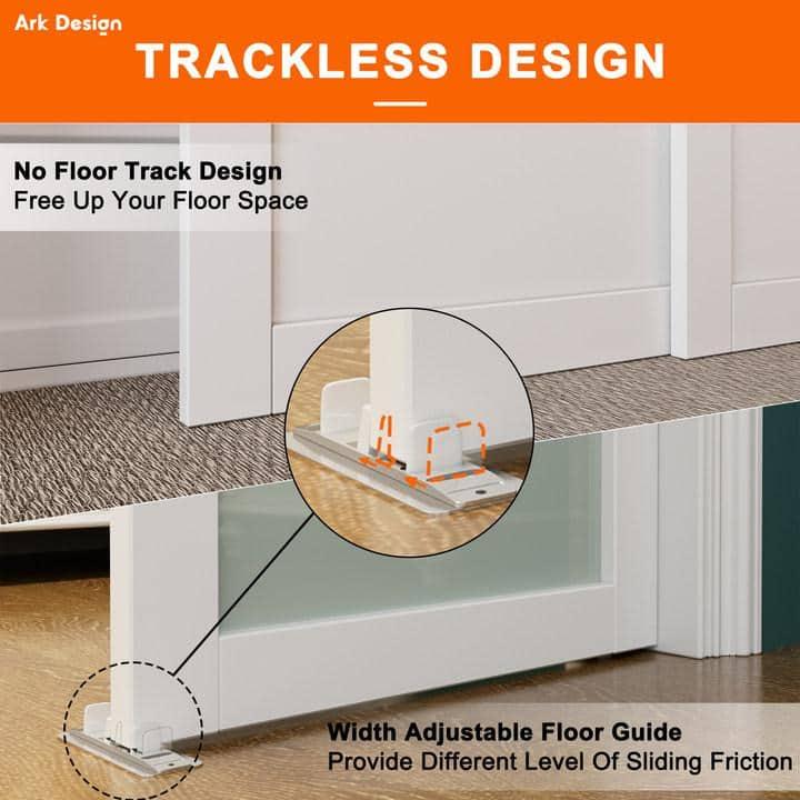 ARK DESIGN 80” Tempered 1 Lite Frosted Glass White Closet Sliding Door with Hardware & Handles