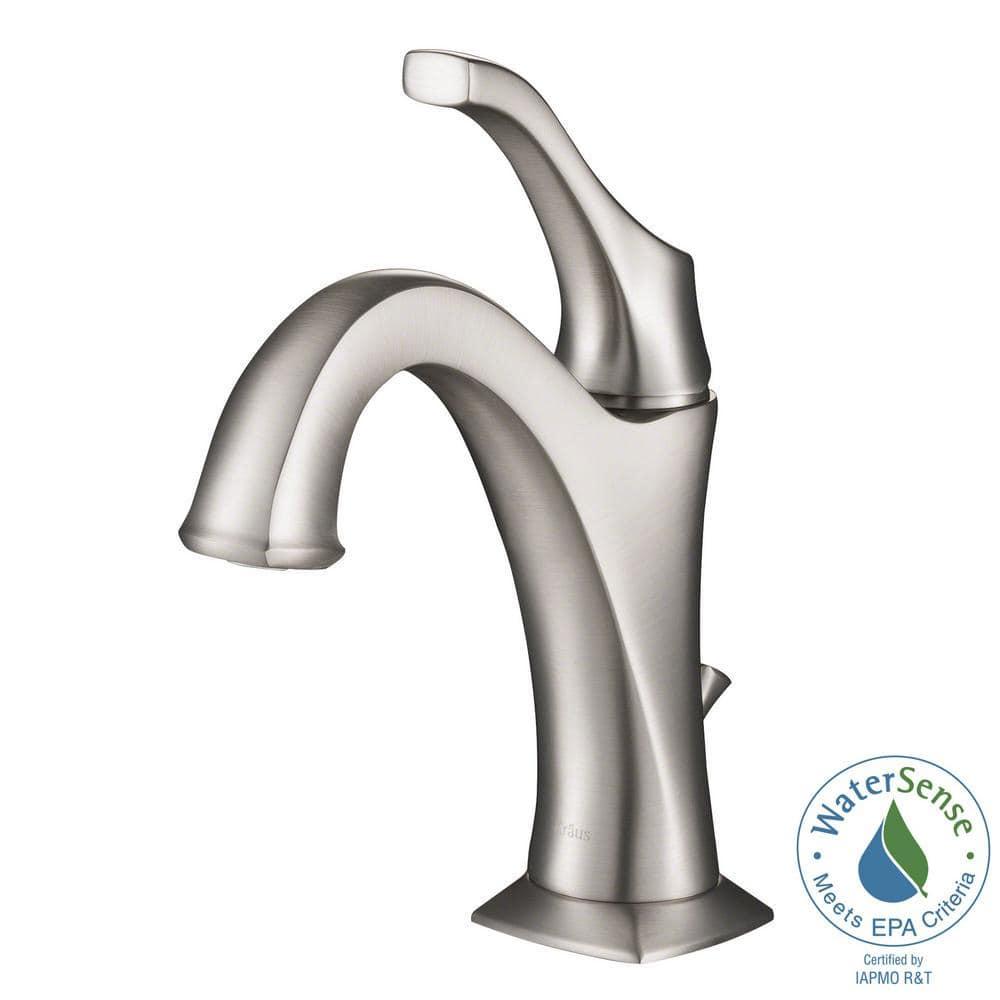 Kraus Arlo Single Hole 1-Handle WaterSense Bathroom Sink Faucet with Drain and Deck Plate