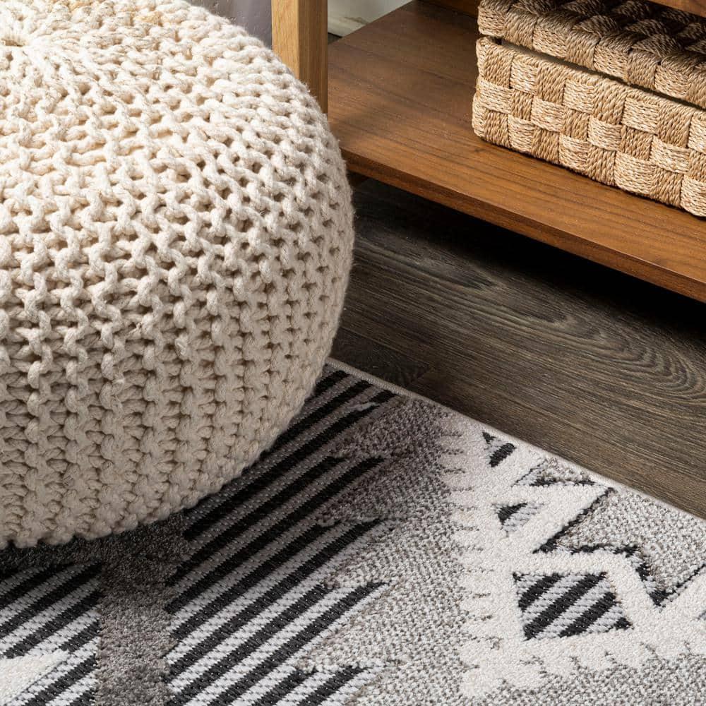 2'x10' Sumak High-Low Pile Neutral Diamond Kilim Indoor/Outdoor Runner Rug, Gray/White/Black - JONATHAN Y