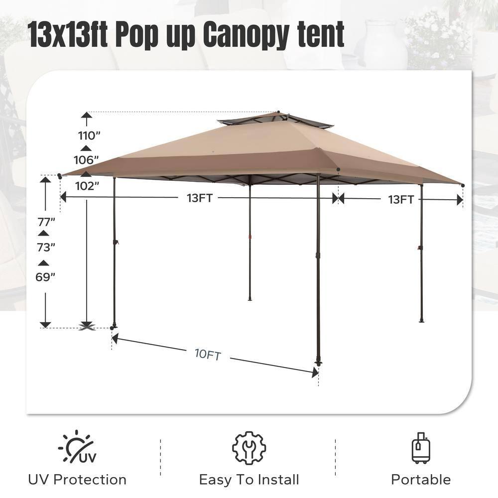 Summit Living 13 x 13 Ft Pop up Canopy Tents for Outside Easy Setup Canopy Shelter w/ 1-Button Setup Brown