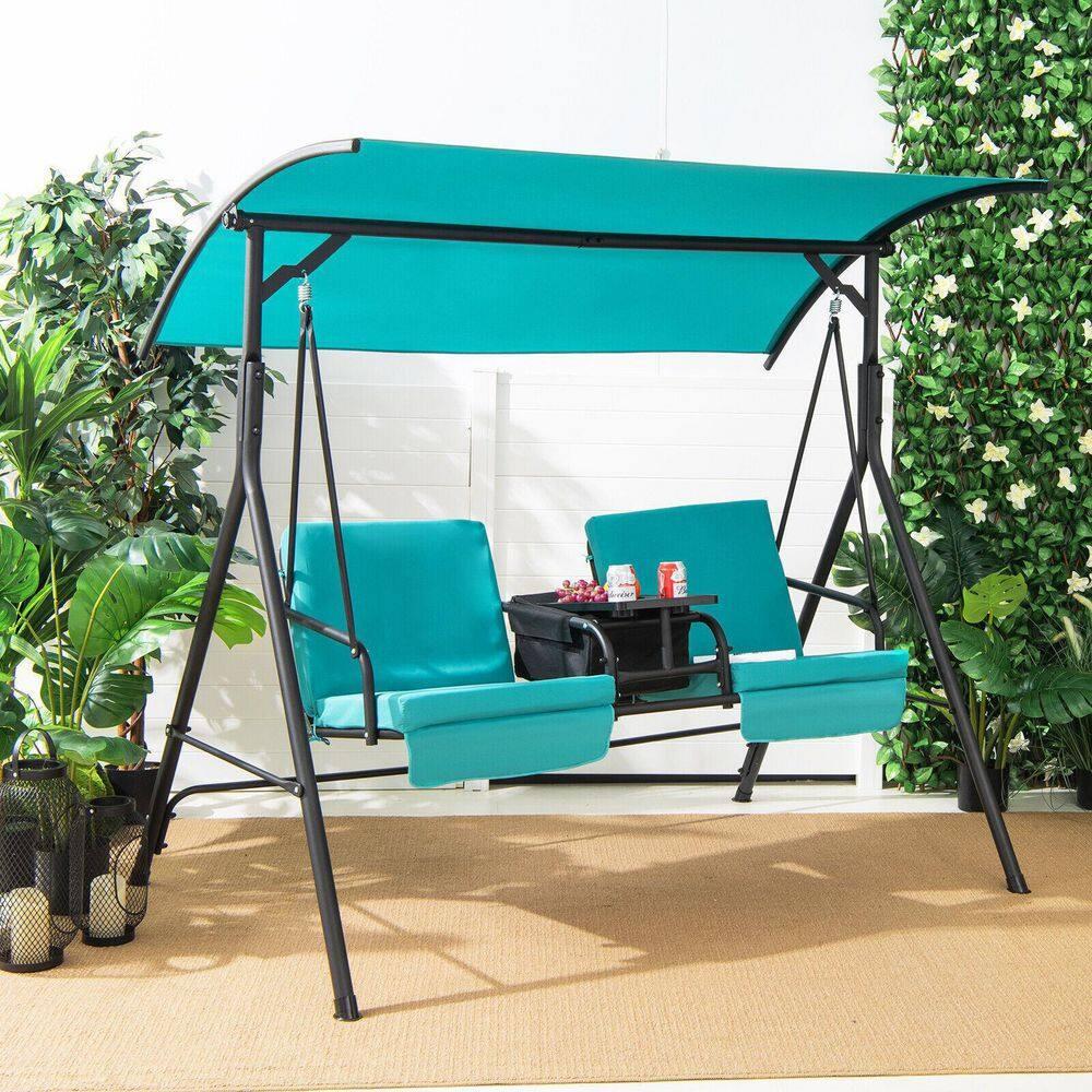 Resenkos Porch Swing, Porch Swing Chair with Adjustable Canopy-Turquoise, Hanging Outdoor Porch Swings for Garden, Backyard