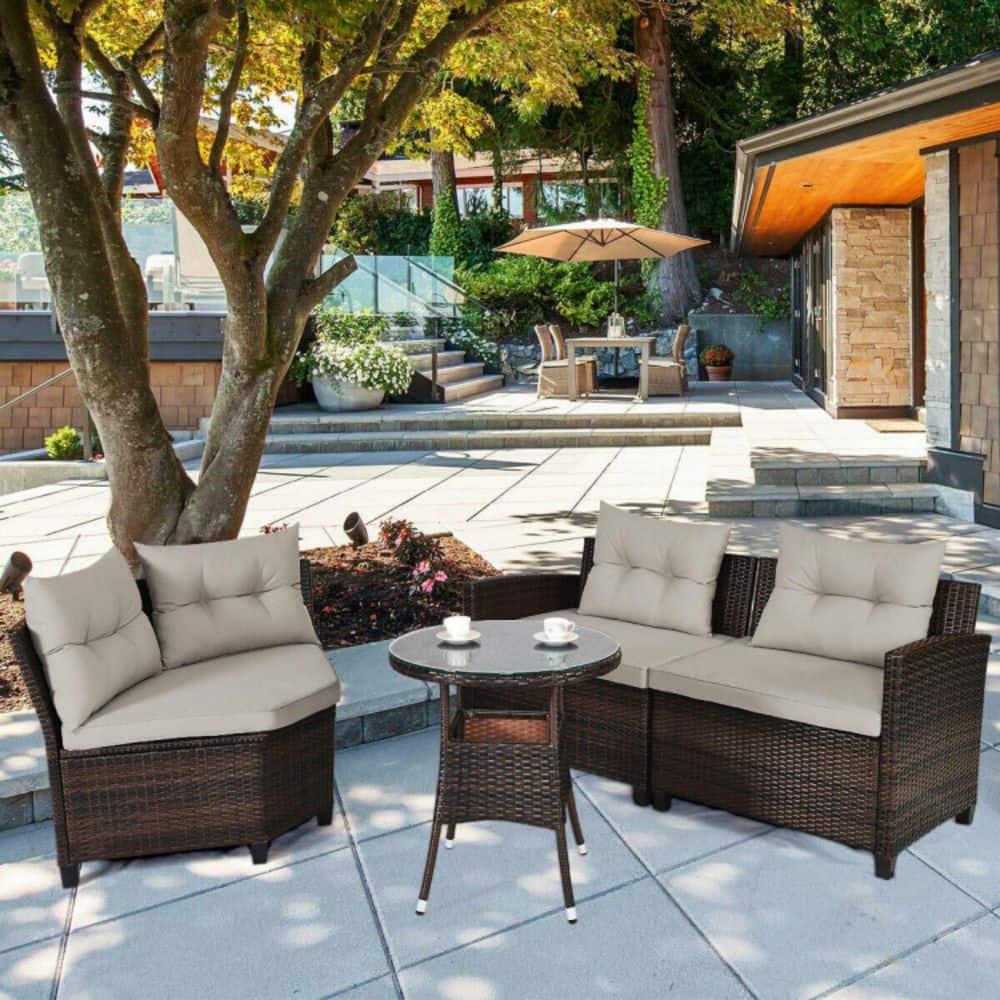 Patiojoy 4PCS Outdoor Patio Conversation Set Wicker Rattan Sectional Sofa