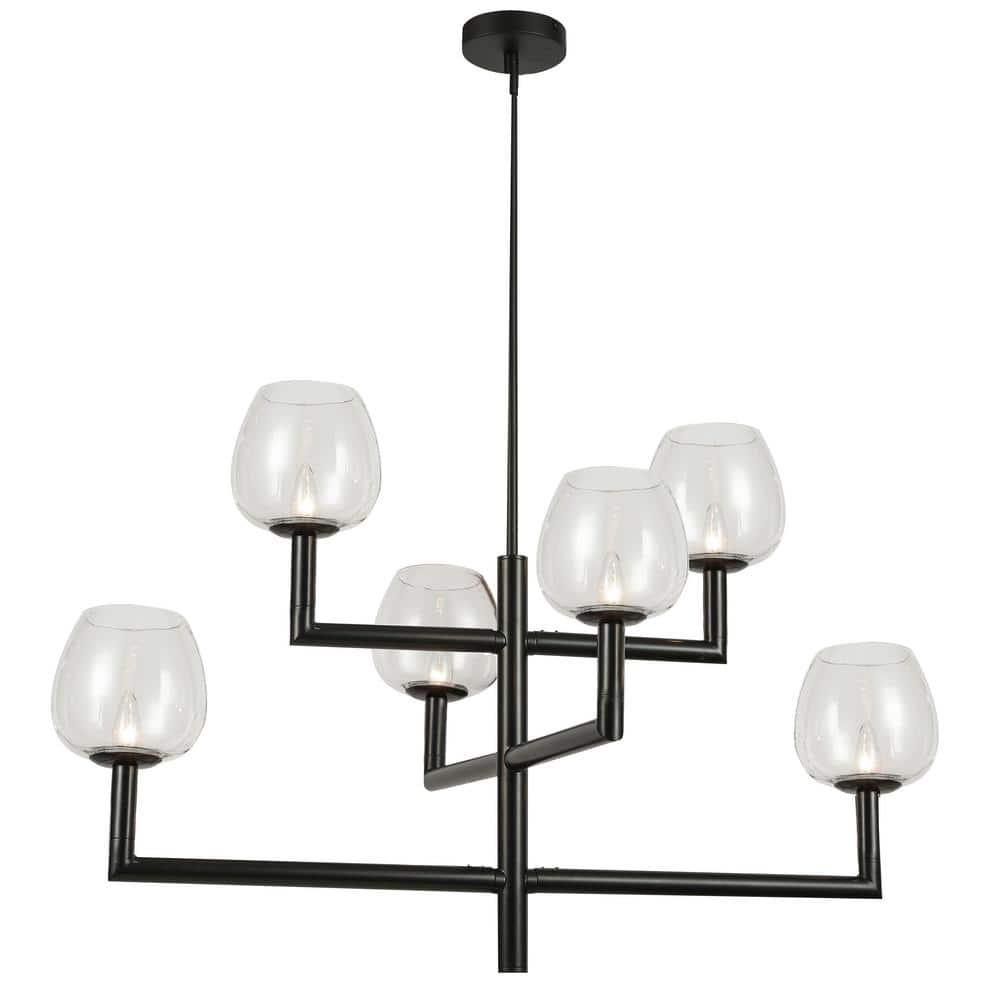 Dainolite Nora 6 Light Contemporary Matte Black Luxury Lantern Chandelier
