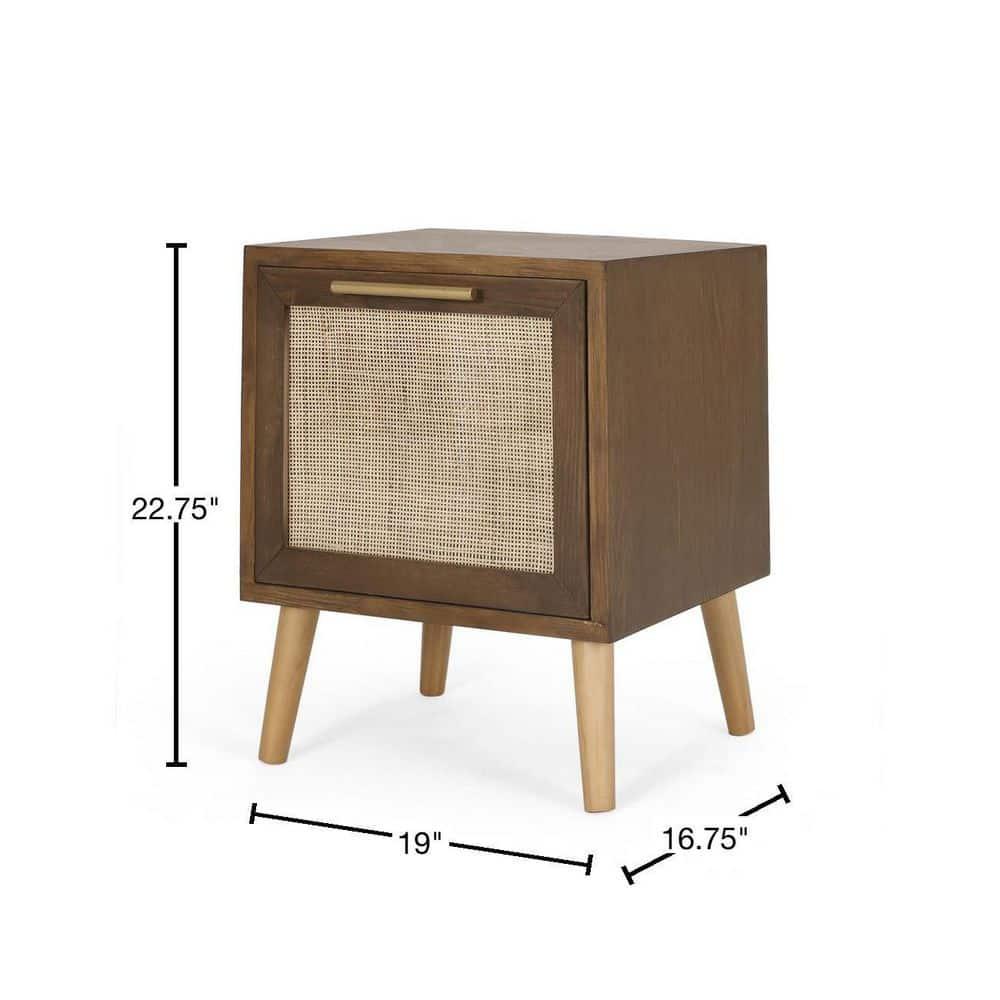 Noble House Breding End Table with Storage, Walnut, Natural, and Antique Gold