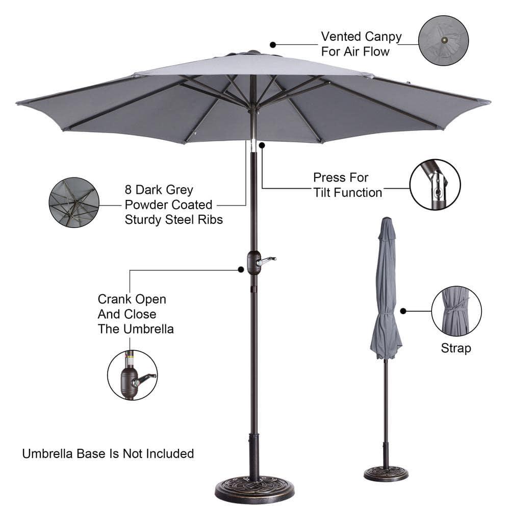 Villacera 9FT Outdoor Patio Umbrella Shade with Auto Tilt, Gray