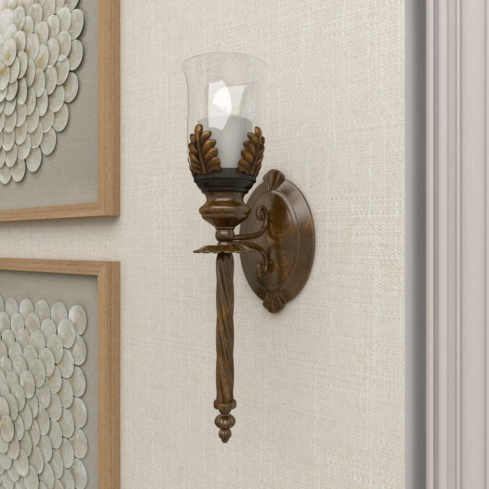 DecMode Brown Metal Leaf Candle Wall Sconce with Twisted Base