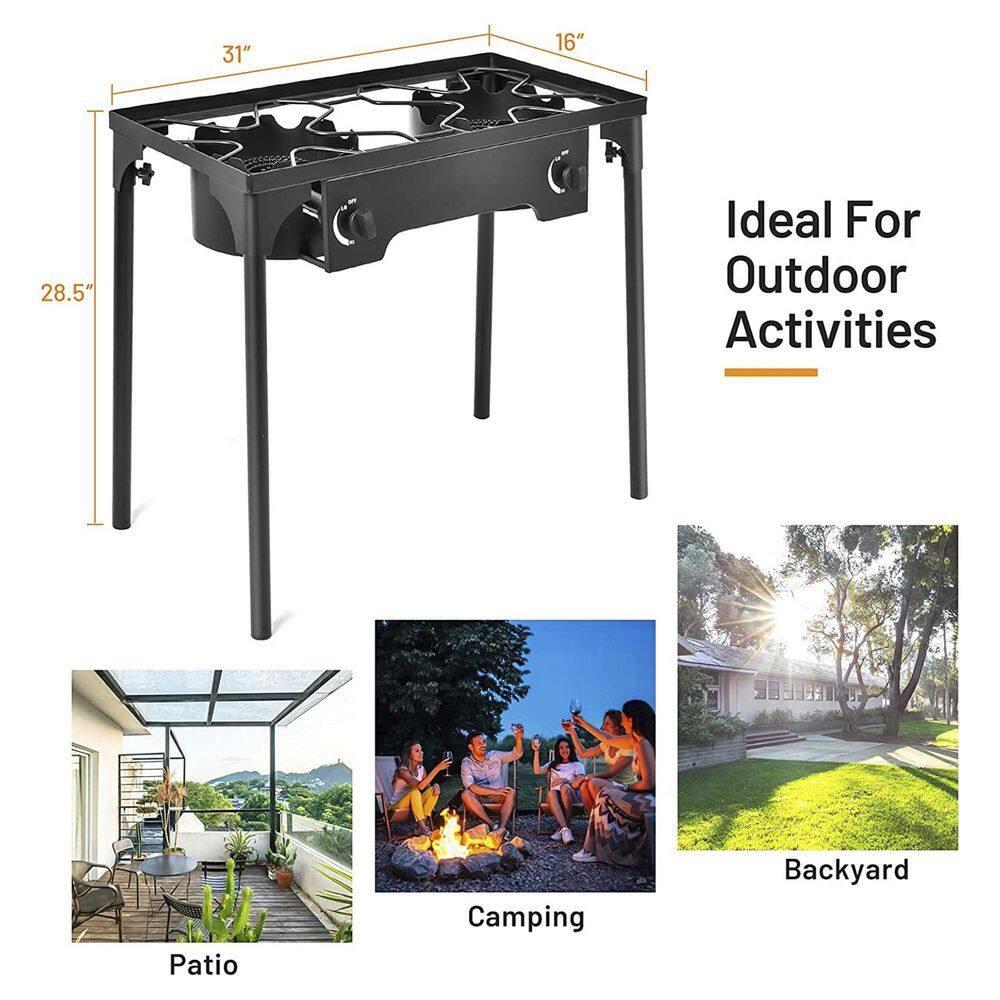 Black Metal Double Burner Gas Propane Outdoor Cooker