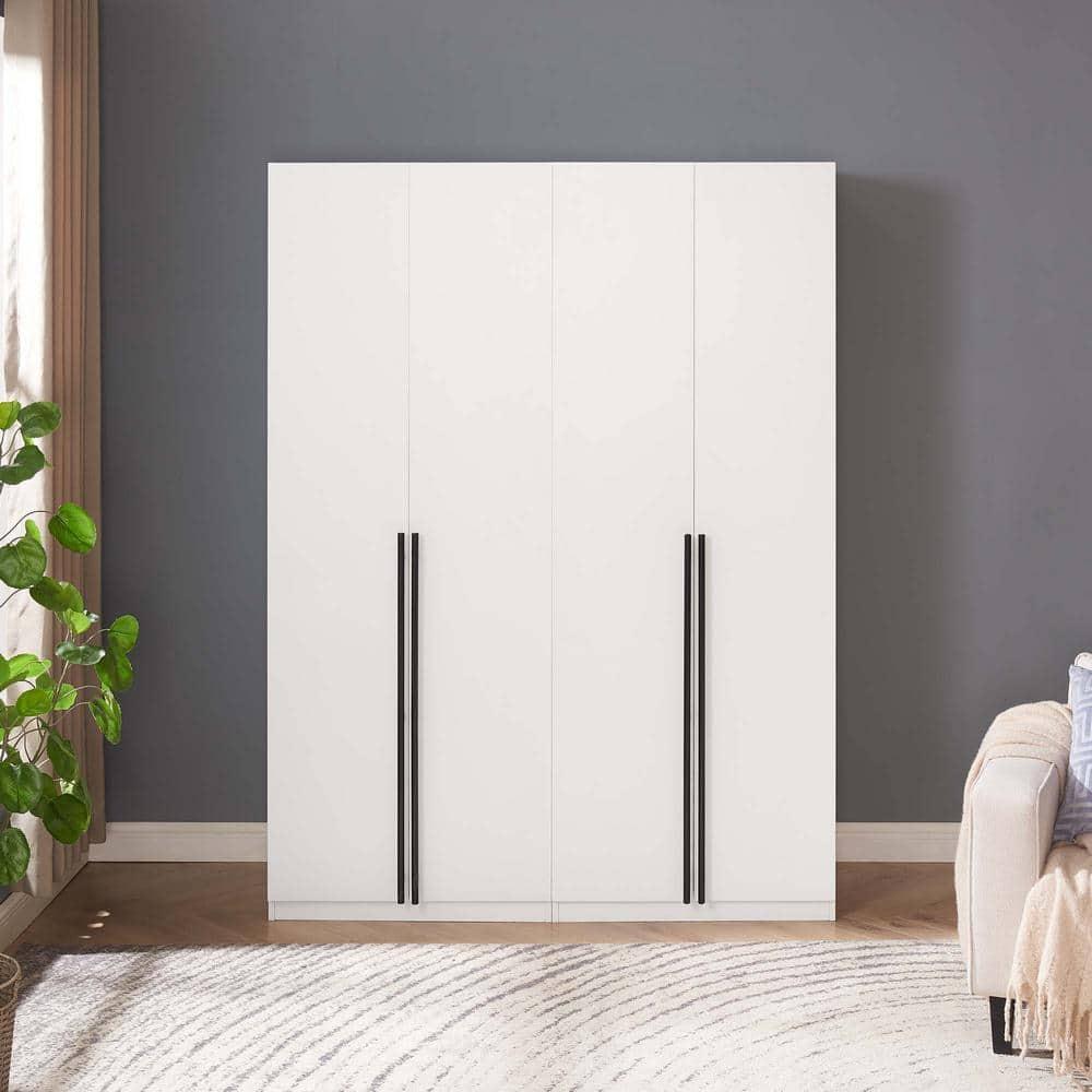 Manhattan Comfort 2pc Lee 4 Door and 8 Shelf Module Wardrobe White: Modern Storage, MDF, Metal Hardware