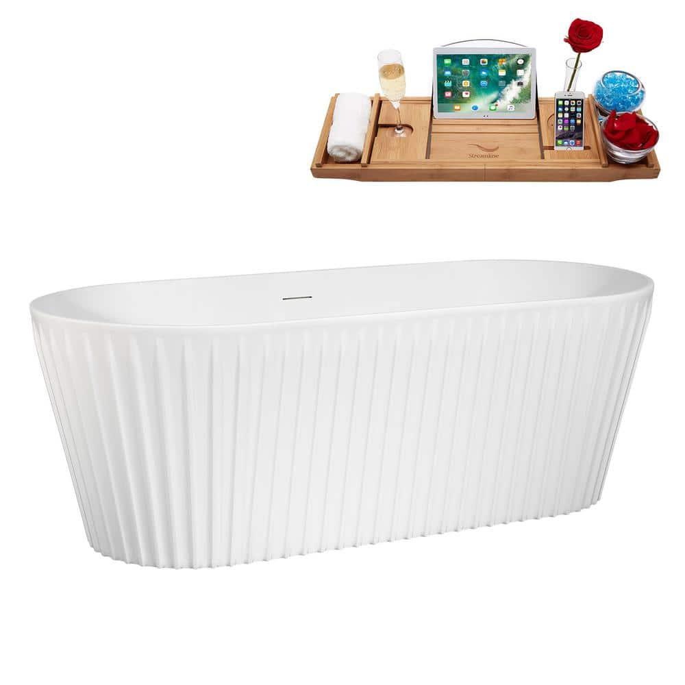 63" Streamline Soaking Freestanding Tub and Tray With Internal Drain