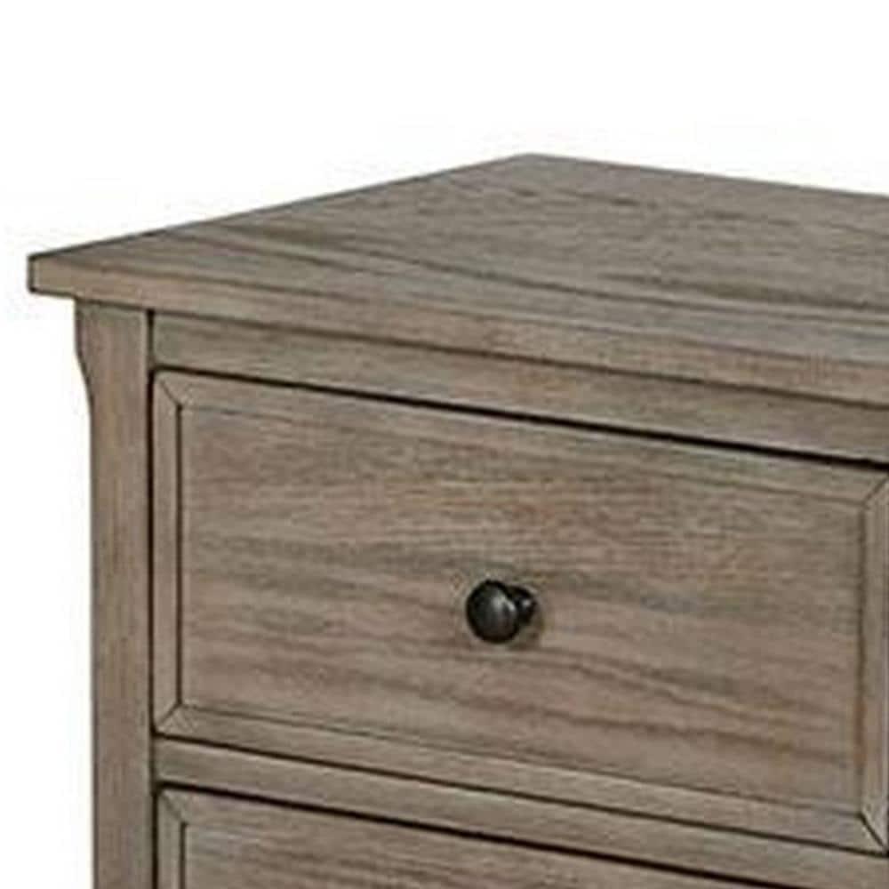 2 Drawer Wooden Nightstand with Round Knobs, Gray - Saltoro Sherpi
