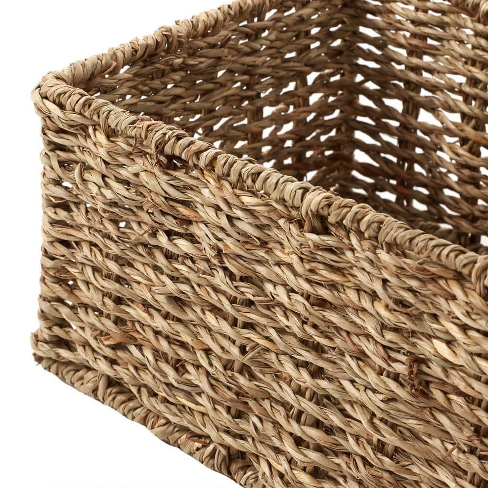 Casafield Bathroom Storage Baskets - Set of 2, Natural - Seagrass, 16" W  x 6.75" D x 4.25" H, Woven Toilet Paper, Tissue, Shelving Bins