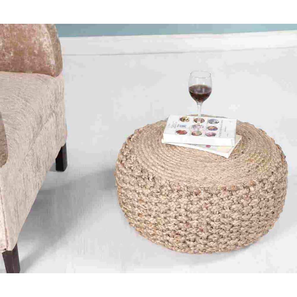 Highland Dunes Aarron Hand-Made Jute Braided Ottoman Pouf