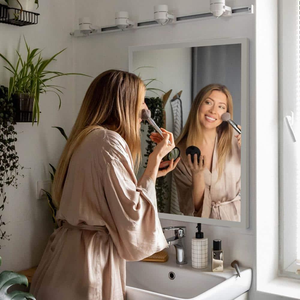 Head West Brushed Chrome Framed Bathroom Mirror - Beveled Edge Rectangle Vanity Mirror - Modern Living Room Accent and Home Decor with Vertical and Horizontal Mount - 24" x 30"