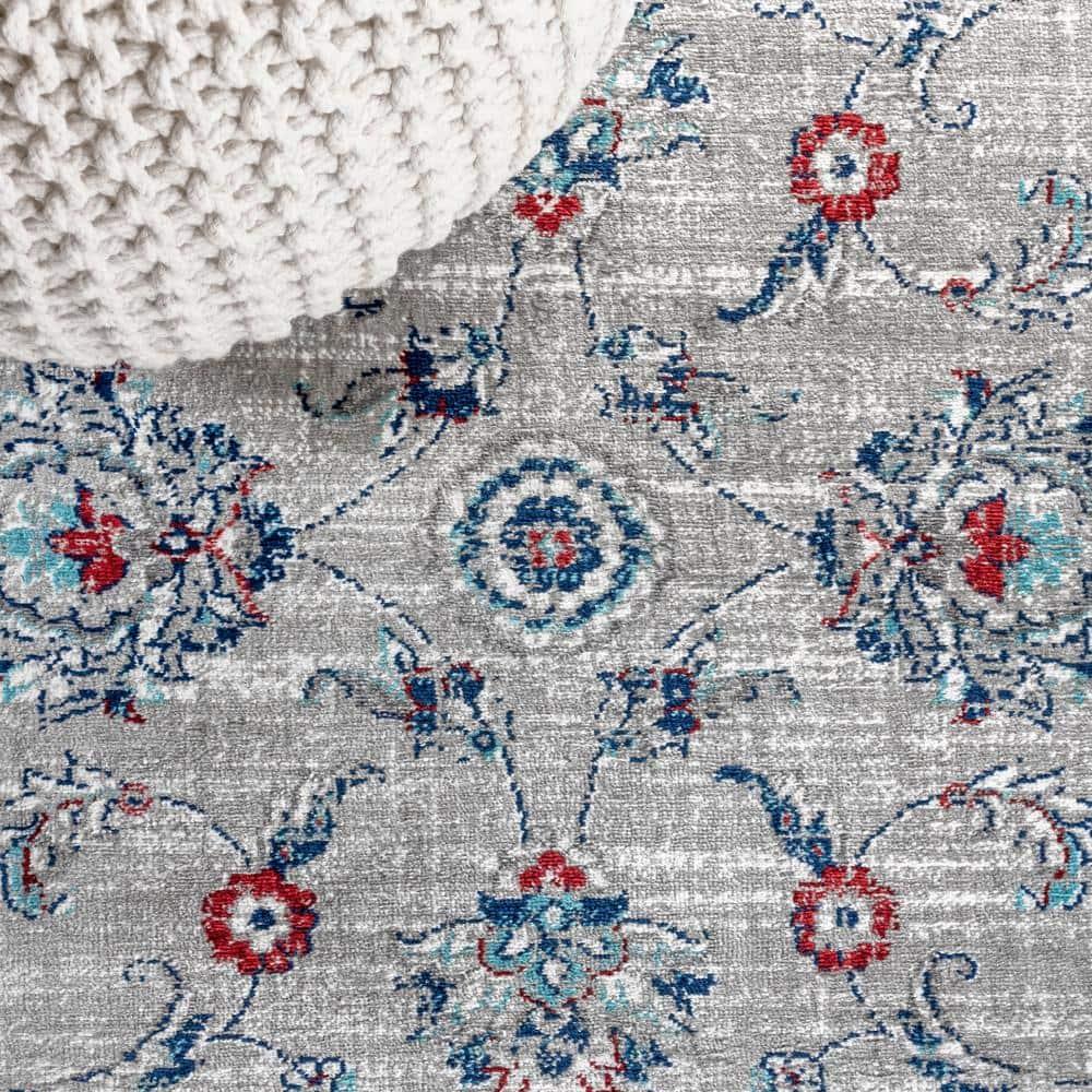 3'x5' Modern Persian Vintage Area Rug, Light Grey/Red - JONATHAN Y